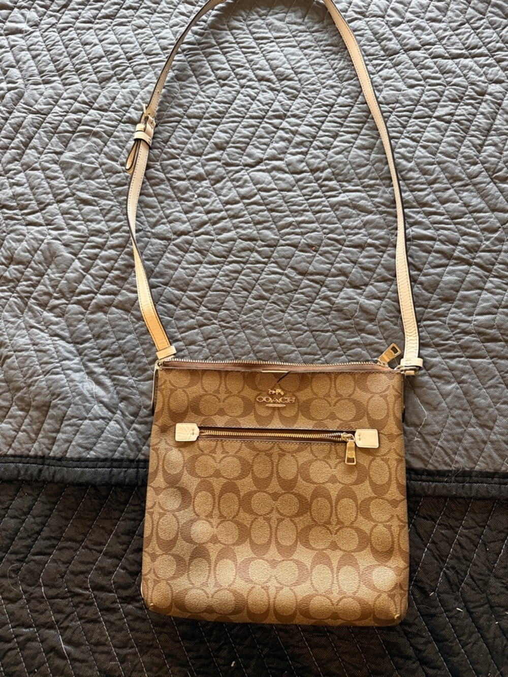 Coach Tan Signature Logo Crossbody Bag with Leather Strap